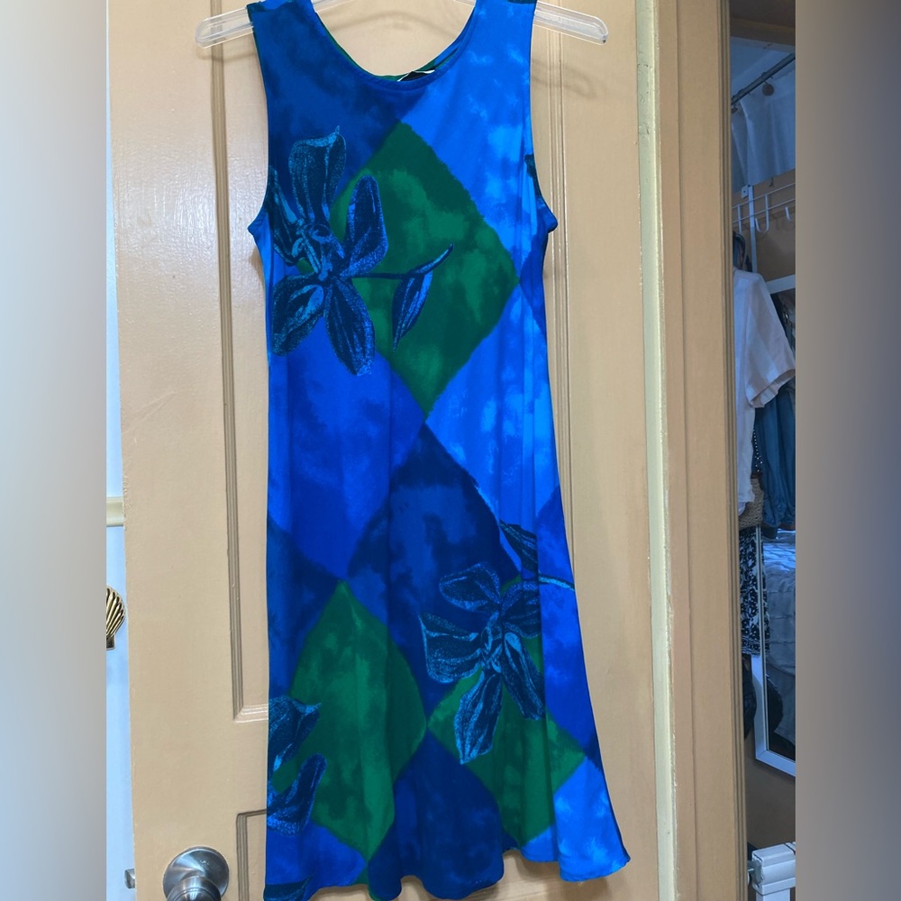 Dress, turquoise, green and royal blue, M